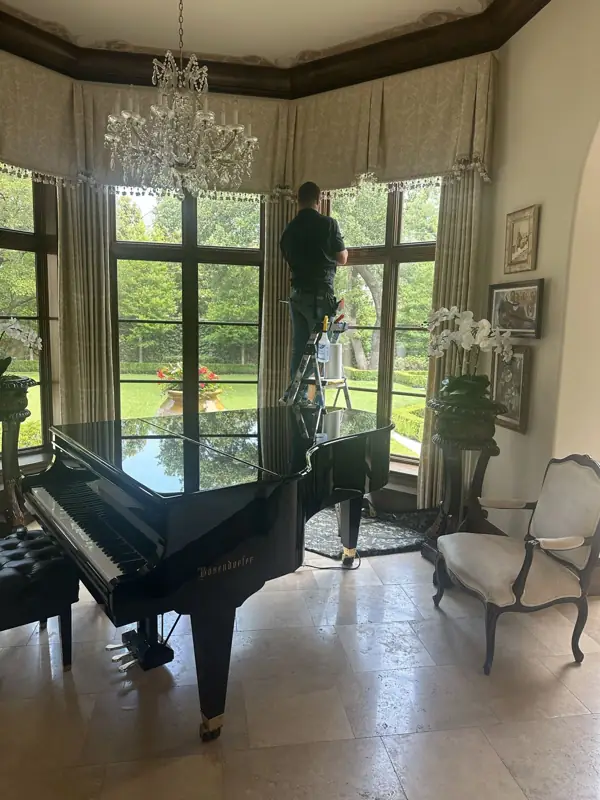 Home window tinting in a finished music room